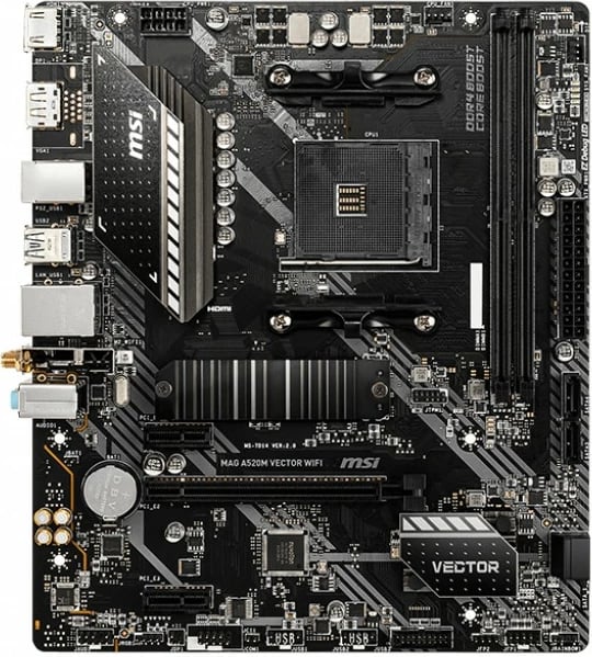 Pllakë amë MSI A520M VECTOR WIFI, mATX, AM4, M.2, PCIe 3.0, WiFi