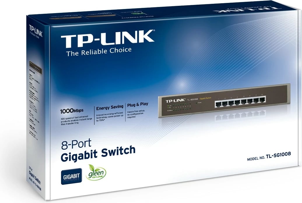 Switch TP-LINK TL-SG1008, 8 porta, Gigabit, për rack/desktop, i zi