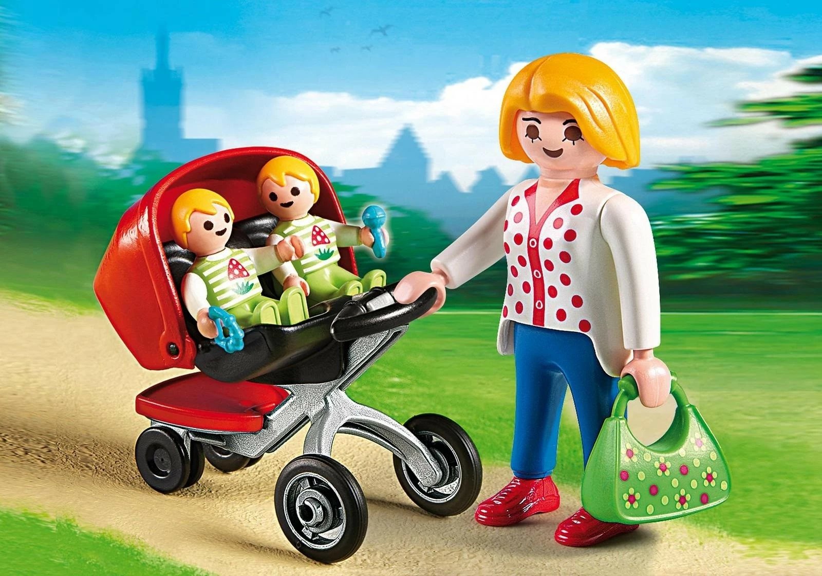 Set lodrash Playmobil City Life 5573, karrocë binjakësh me figurina