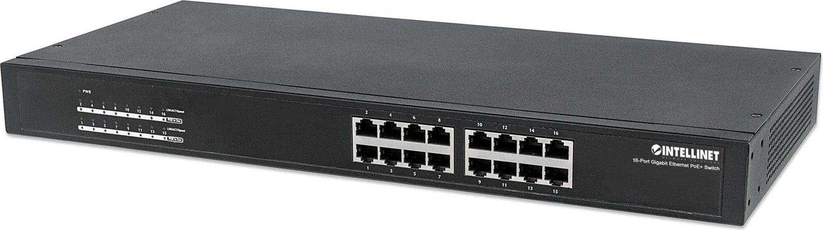Switch Ethernet Gigabit PoE+ Intellinet me 16 Porta, IEEE 802.3at/af, Endspan, për Montim në Rrast