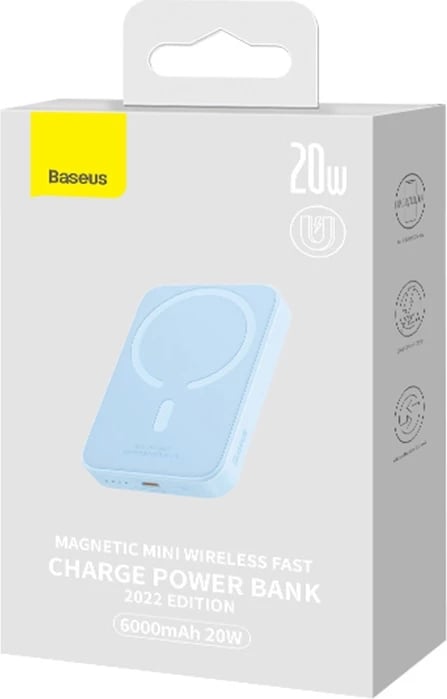 Powerbank Baseus Magnetic Mini 6000mAh, 20W, USB-C, MagSafe, kaltër