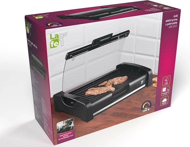Grill elektrik Lafe GRL-003, 1650 W, pllakë jo-ngjitëse, i zi, me kapak