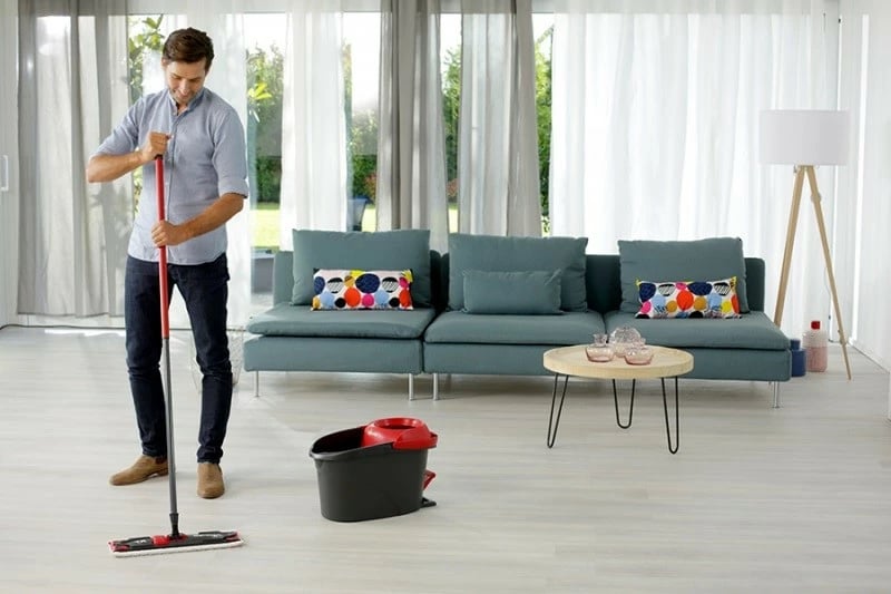 Mop i sheshtë Vileda Ultramat Turbo XL 161023, me kovë, 42 cm, Kuq e zi, set