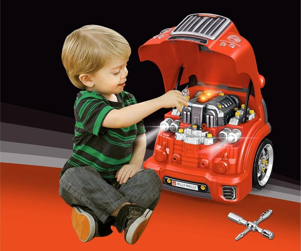 Lodër edukative model motori makine, Milly Mally N-GINE, set 56 copë, efekte dritë/tingull, STEM, 3+, e kuqe