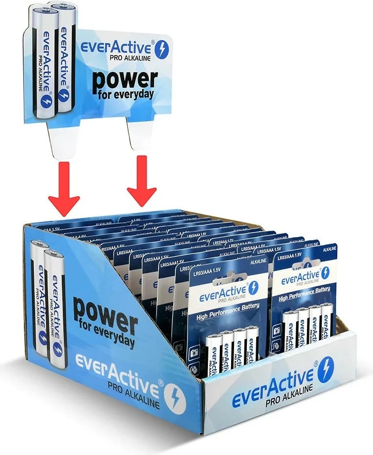 Bateri alkaline everActive LR03/AAA, 96 copë, paketim ekspozues