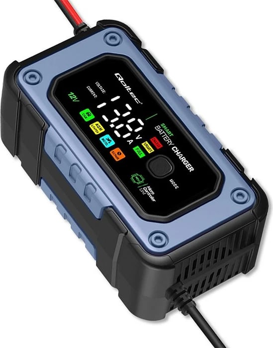 Karikues baterie Qoltec 52486, 12V, 7A, me funksion riparimi, LED, i zi/blu