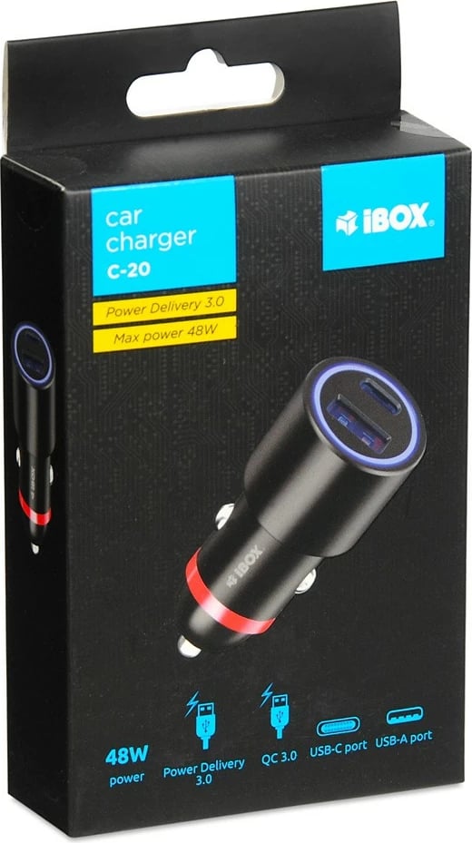 Karikues veture iBOX C-20, 48W, USB-A + USB-C, i zi