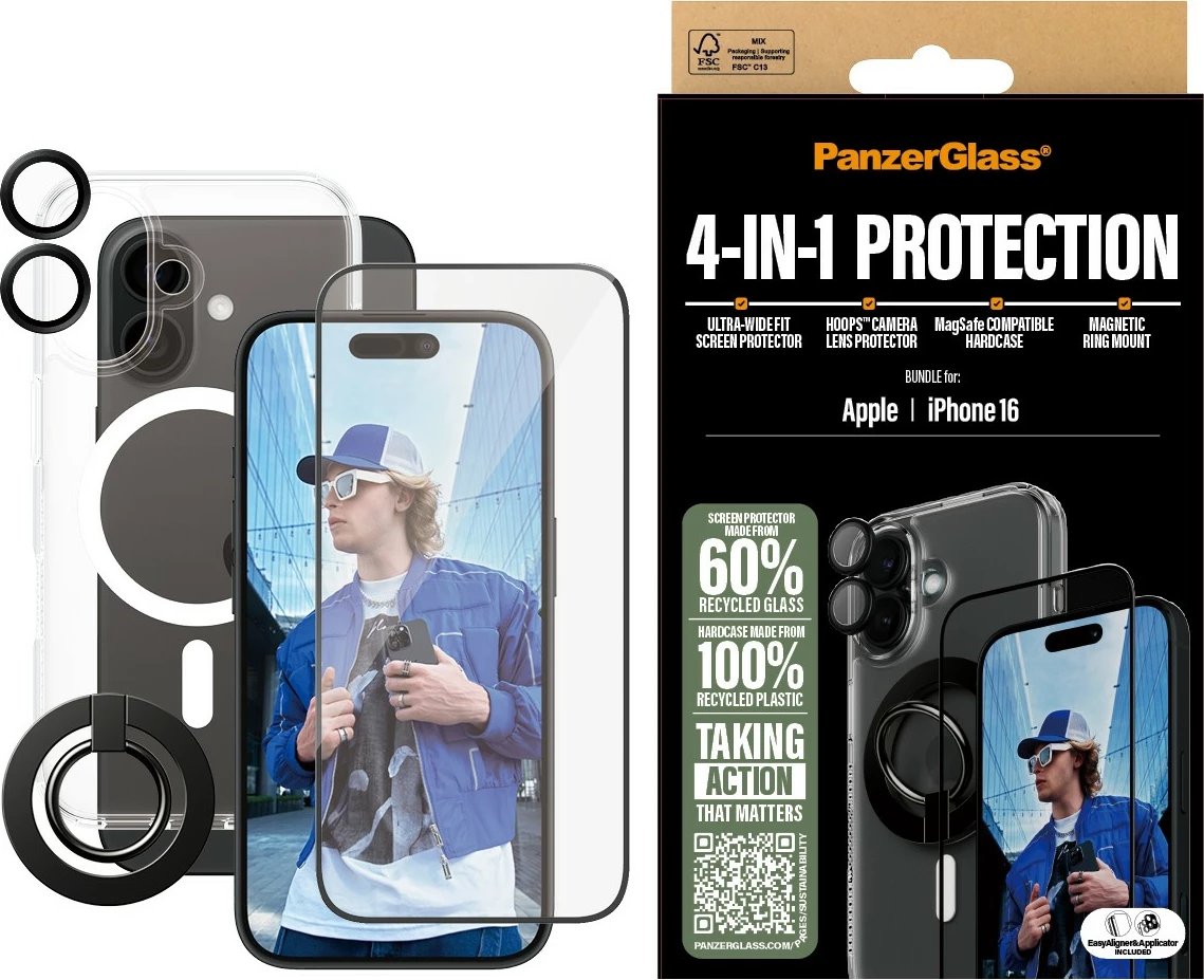 Mbështjellës PanzerGlass 4-in-1 për iPhone 16, transparent