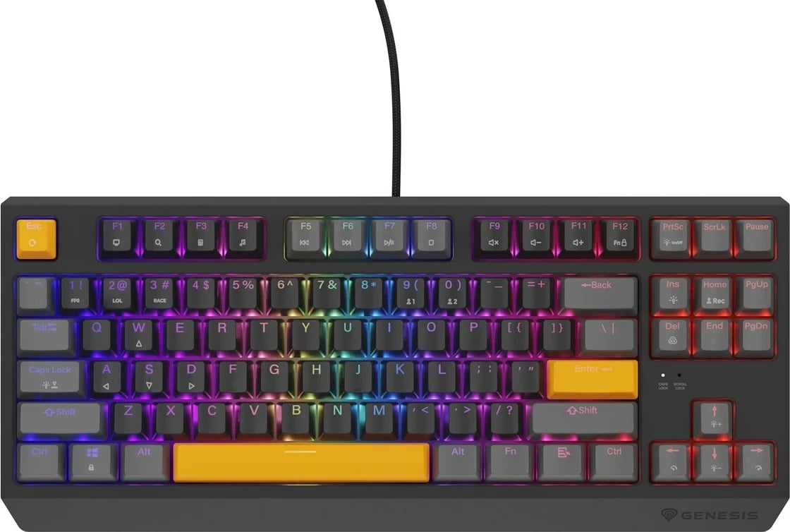Tastierë mekanike GENESIS Thor 230 TKL, QWERTY, RGB, Wireless + Bluetooth + USB, Zezë/Gri/Portokalli
