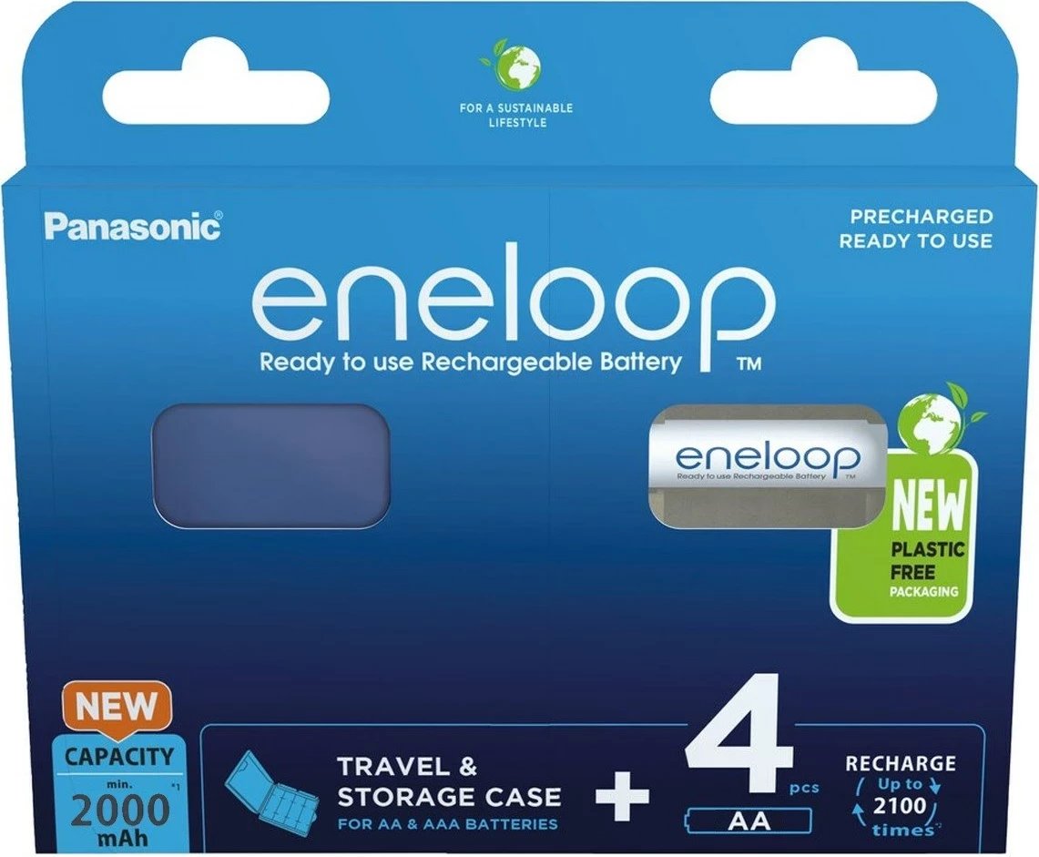 Bateri të rikarikueshme Panasonic Eneloop AA 2000 mAh, 4 copë me kuti, Bardhë