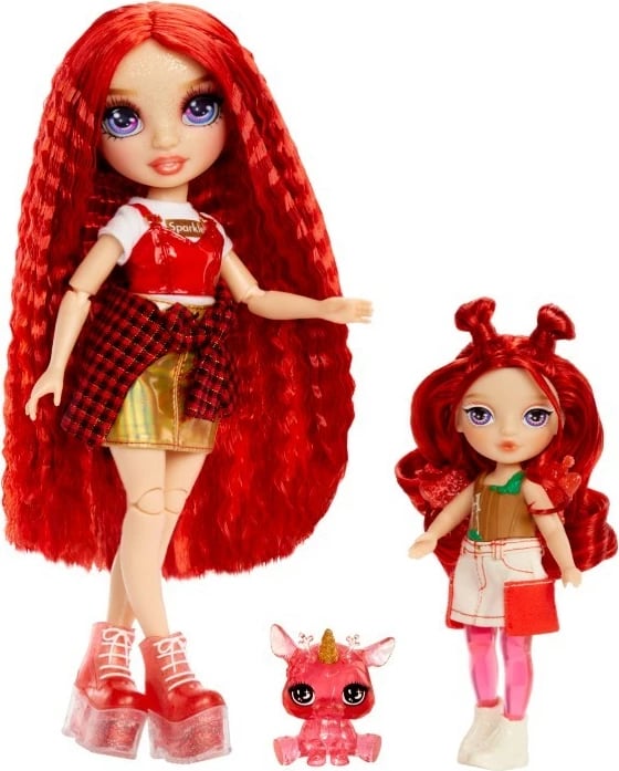 Kukull Rainbow High Littles Apple Red me krahë dhe pet, 15.24 cm