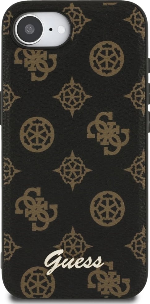 Mbështjellës Guess Peony Script Logo MagSafe për iPhone 16e, i zi