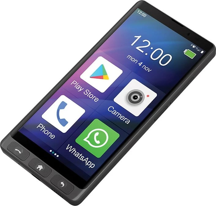 Celular Maxcom MS601, 4 GB RAM, 64 GB, 6", Android 14, i zi, me mbështjellës dhe karikues tavoline