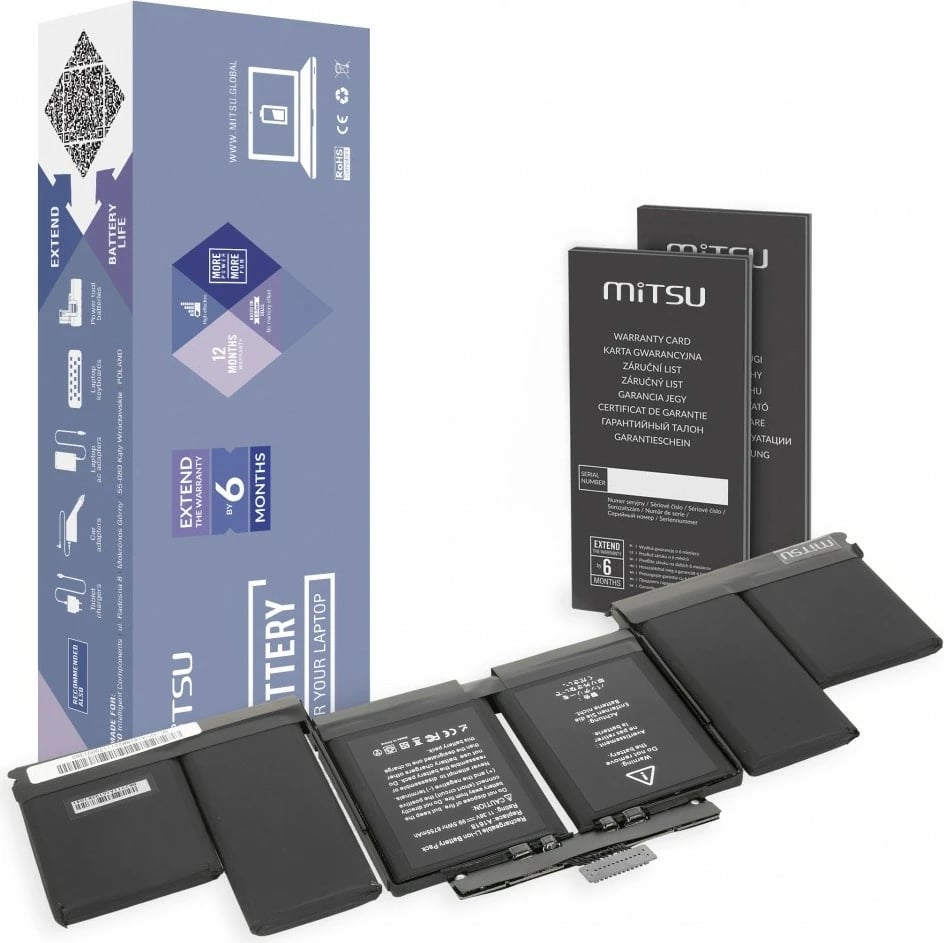 Bateri Mitsu BC/AP-A1618 për MacBook Pro 15 Retina A1398, 8755 mAh, 6 qeliza