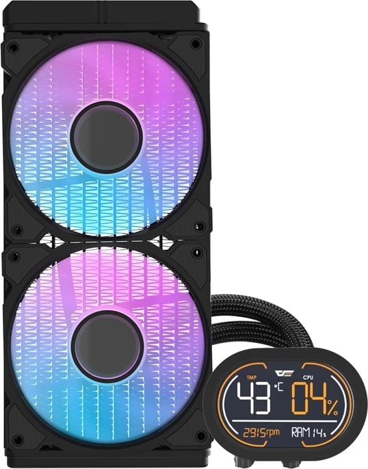Kasë ftohëse me ujë për CPU Darkflash DH240D, ARGB, Ekran LED, e zezë