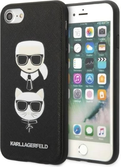 Mbështjellës Karl Lagerfeld Saffiano Karl&Choupette Head për iPhone 7/8/SE 2020/SE 2022, i zi