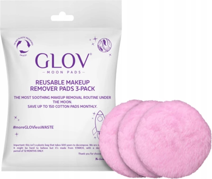 Pllaka të ripërdorshme për heqjen e grimit Glov Moon Pads për femra, 3 copë