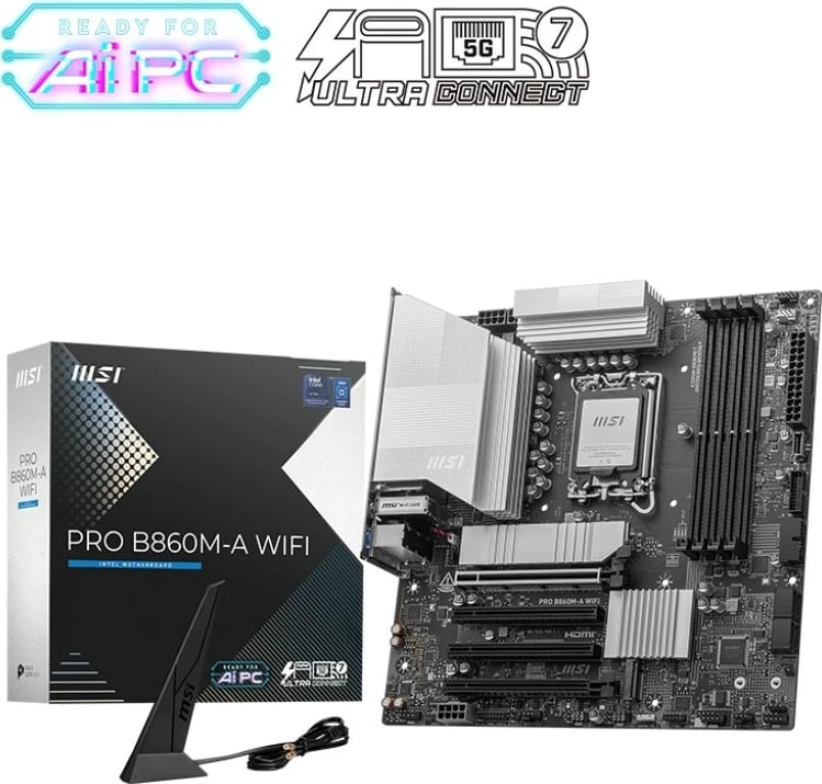 Pllakë amë MSI PRO B860M-A WIFI, Intel B860, micro ATX, E zezë