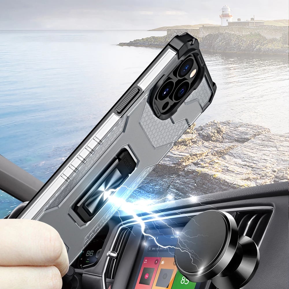 Mbështjellës Hurtel Crystal Ring Case me kickstand për iPhone 13 Pro, e zezë