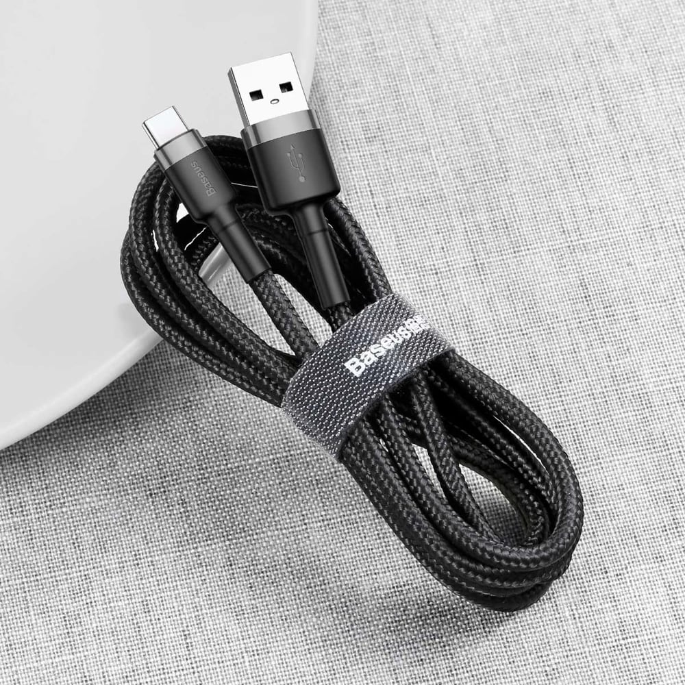 Kabllo Baseus Cafule CATKLF-AG1 USB-A në USB-C, 0.5m, 3A, QC 3.0, e zezë-gri
