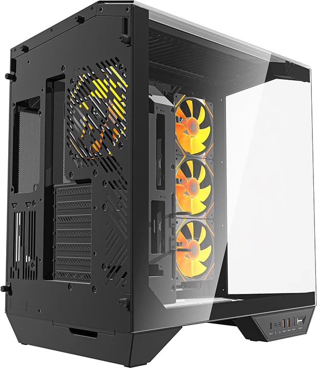 Kasë Darkflash DY470 me 4 ventilatorë ARGB dhe mbajtëse GPU, e zezë