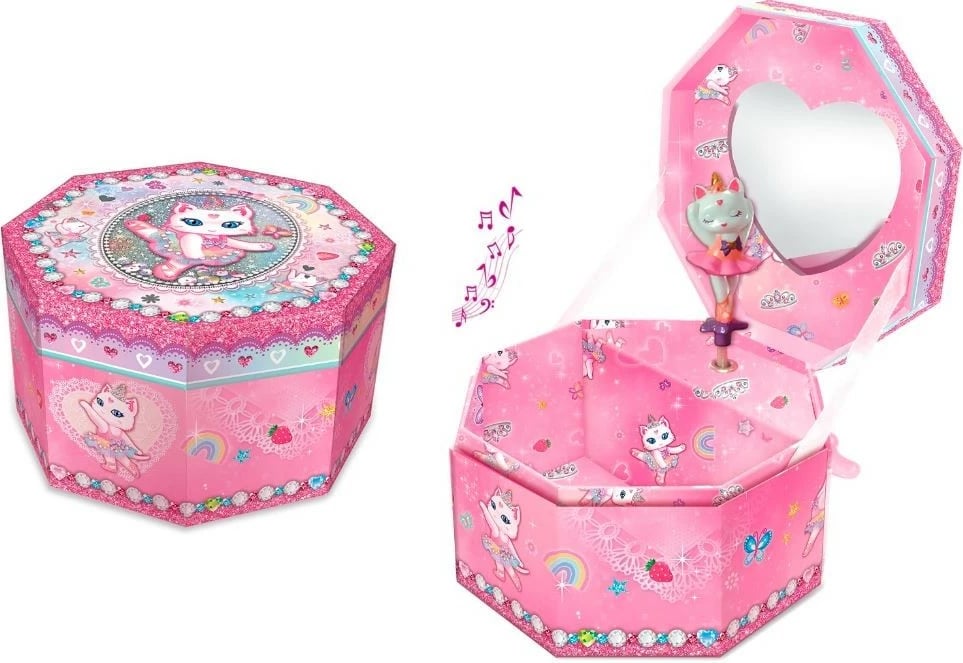Kuti muzikore Pulio Ballet Cat, tetëkëndëshe, me pasqyrë dhe ndarje, Rozë