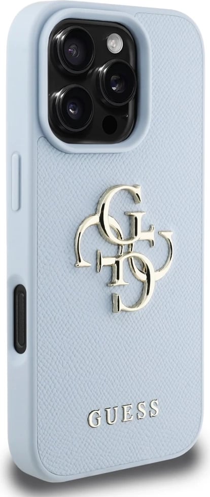 Mbështjellës Guess Grained Big 4G Logo Small Classic Logo për iPhone 16 Pro Max, Blu
