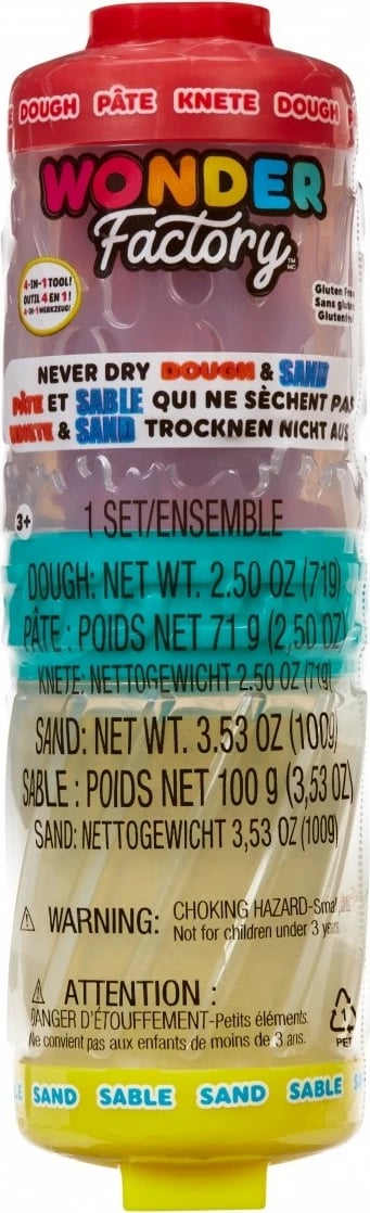 Set plastelinë dhe rërë kinetike MGA Wonder Factory Never Dry, e kuqe dhe e verdhë