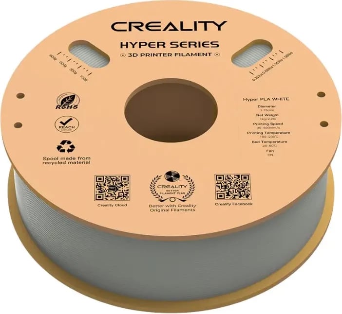 Filament PLA Creality Hyper Series 1.75mm, 1kg, Bardhë
