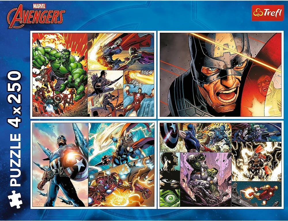 Puzzle Trefl Avengers Heroic Days 4x250 pjesë, për fëmijë
