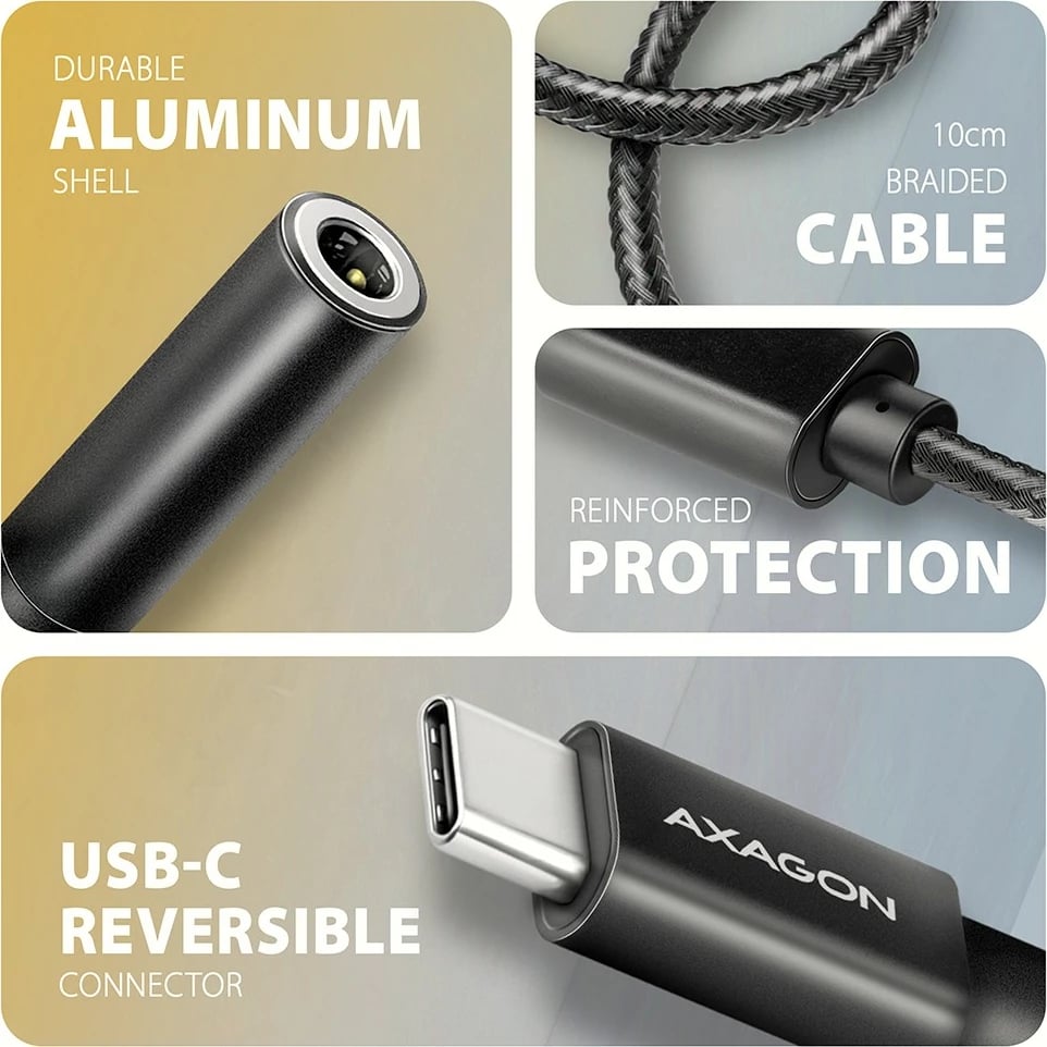 Kartë zanore e jashtme AXAGON ADA-HC, USB-C në 3.5mm, DAC 32-bit, 384kHz, E zezë