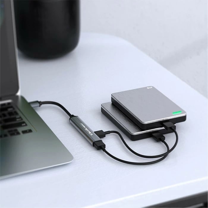 HUB USB-C Qoltec 53790, 5 porte, USB 3.0/2.0/USB-C/PD, grafit