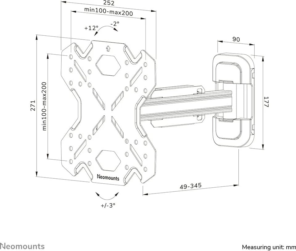 Mbajtëse muri për TV Neomounts WL40S-840BL12, full motion, 32-55 inç, e zezë