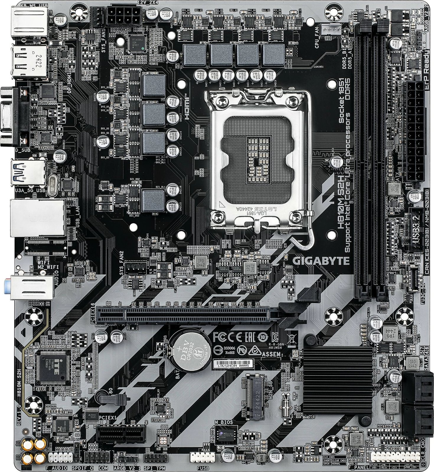 Pllakë amë Gigabyte H810M S2H, Intel Core Ultra (Series 2), DDR5, PCIe 4.0, 1GbE LAN