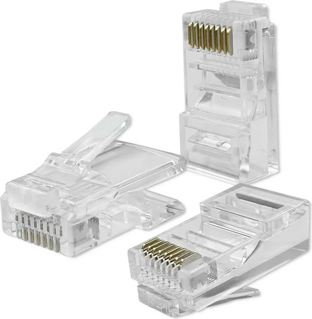 Set lidhës RJ45 Pass Through Qoltec 54542, për kabllo UTP CAT5e, 100 copë, transparent