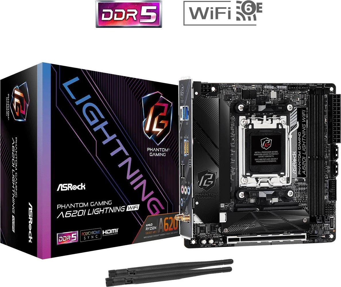 Pllakë amë ASRock A620I Lightning WiFi, AMD, Socket AM5, DDR5, 96 GB, e zezë