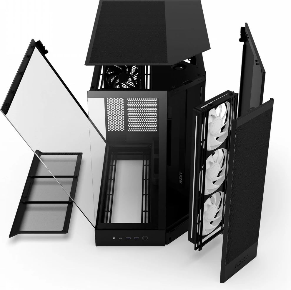 Kasë NZXT H9 Flow RGB (2025) CM-H92FB-R1 Midi Tower ATX, xham i temperuar, mbështetje radiator 420 mm, deri 10 fenera, e zezë