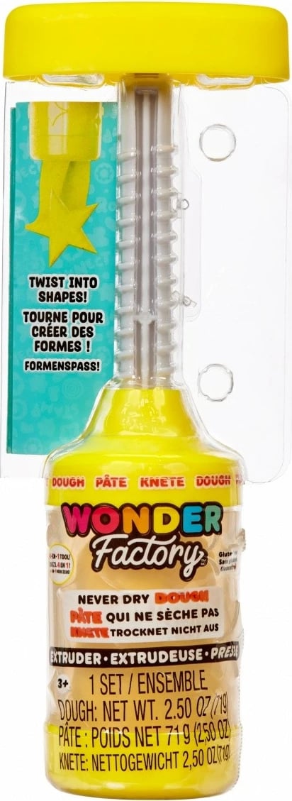 Set plasteline Wonder Factory Never Dry Dough me ekstruder, MGA, 72g, e verdhë
