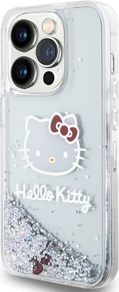 Mbështjellës Hello Kitty Liquid Glitter Charms Kitty Head për iPhone 13 Pro Max, argjendtë