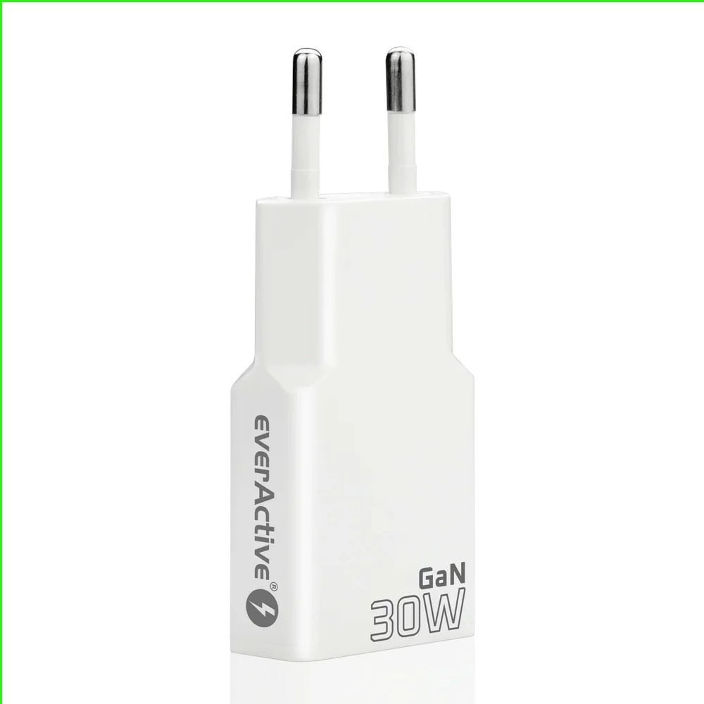 Karikues muri, everActive SC-380Q, GaN super slim 30W, 1x USB + 1x USB-C, QC 3.0/PD, e bardhë
