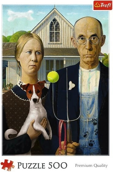 Puzzle Trefl 500 pjesë American Gothic Dog Edition