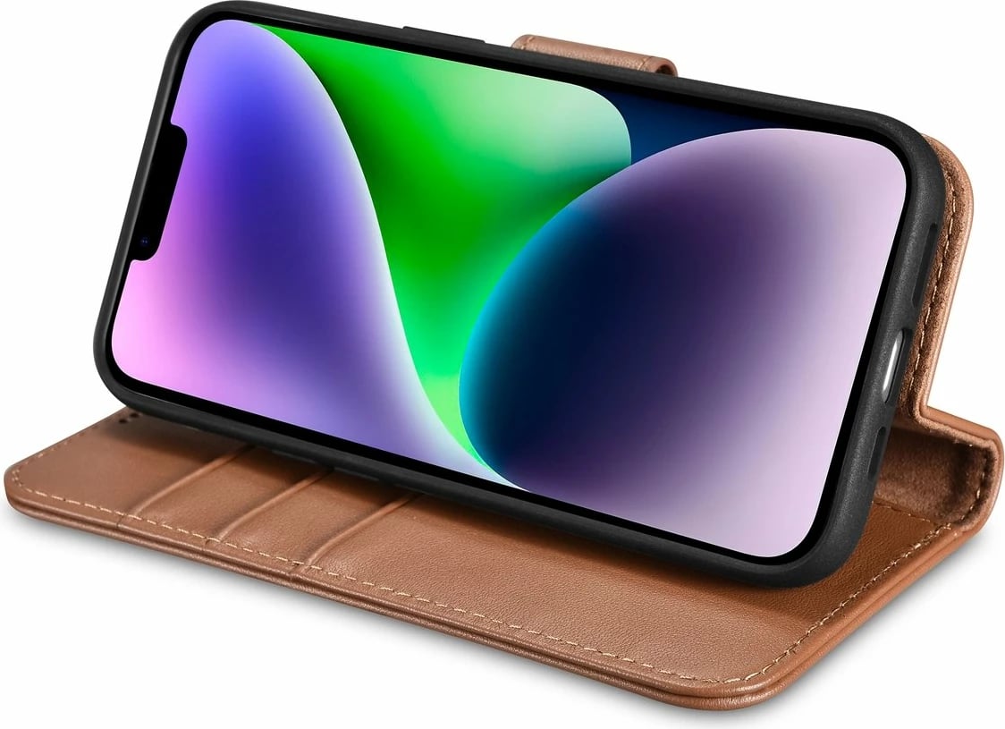 Mbështjellës iCarer Wallet Case 2in1 për iPhone 14, lëkurë, Anti-RFID, Kafe Mbështjellës iCarer Wallet Case 2in1 për iPhone 14, lëkurë, Anti-RFID, Kafe