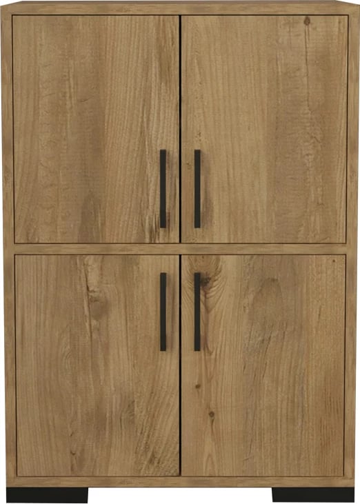Kabinet melamine, ngjyrë natyrale dhe këmbë metalike të zeza, 60x35x90cm
