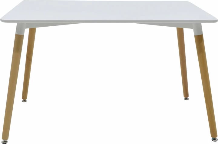 Tavolinë me karrige Natali-Gaston A, MDF dhe dru ahu, ngjyrë bardhë-gri-natyrale, 120x80x76cm