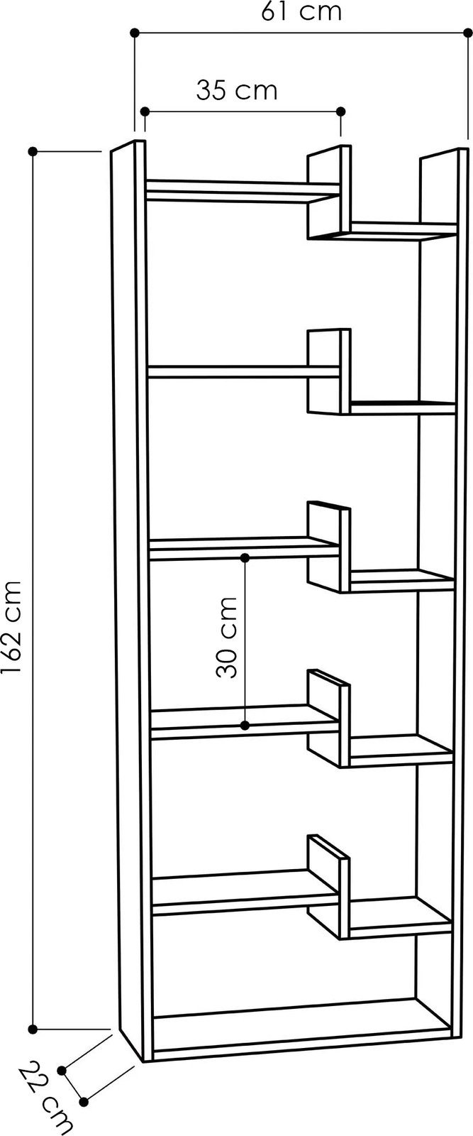 Raft librash Oppa, ngjyrë e bardhë, 61x22x162