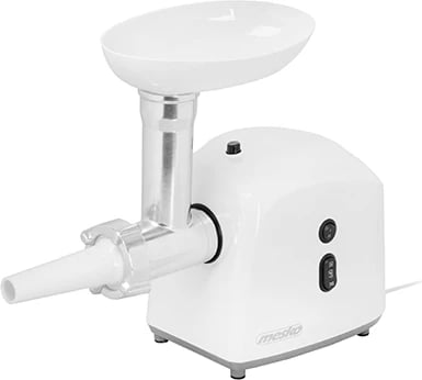 Grirëse mishi, Mesko MS 4805, 600 W (1500 W max), 3 sita 3/5/7 mm, rikthim, mbushës salsiçe, e bardhë