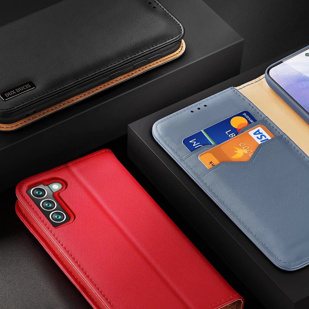 Mbështjellës Dux Ducis Hivo për Samsung Galaxy S22+, lëkurë natyrale, me xhepa, i zi