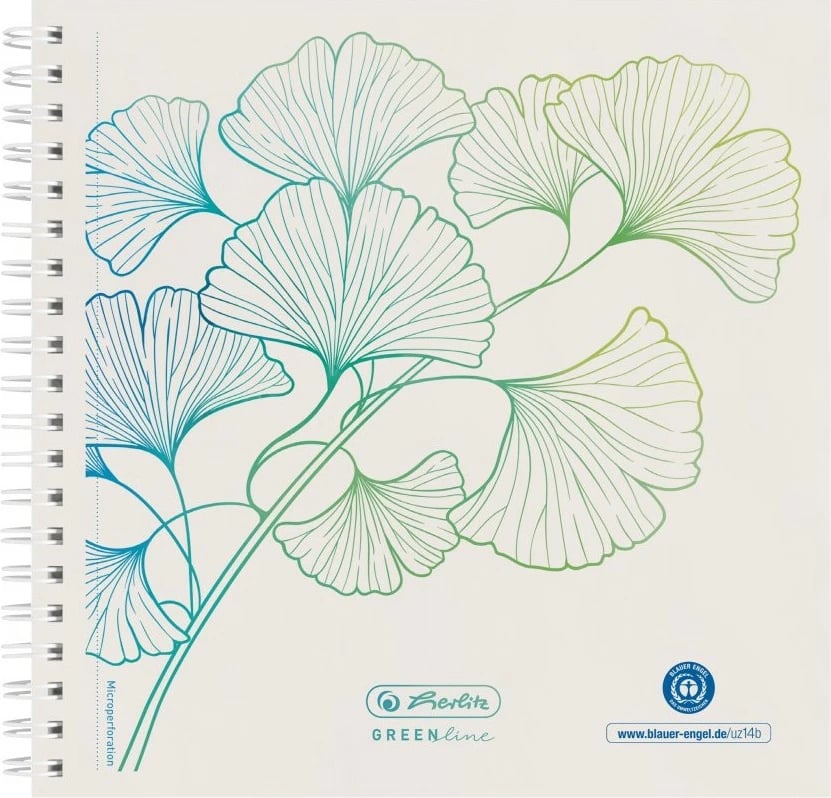 Bllok spiral herlitz GREENline Ginkg 14.8x14.8cm 100 fletë, i bardhë