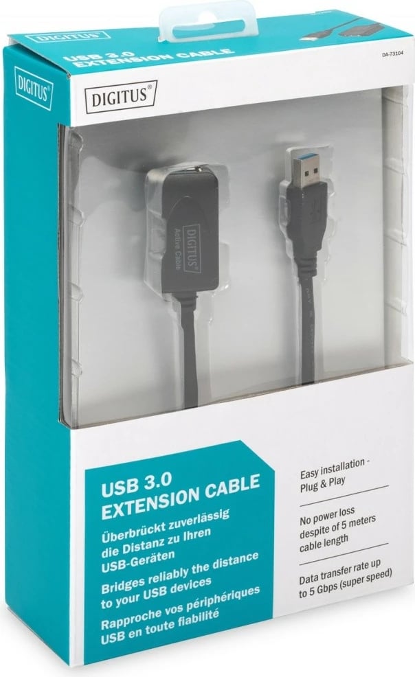 Kabllo zgjatuese USB 3.0 Digitus DA-73104, 5m, e zezë