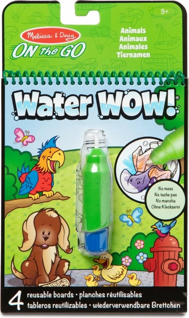 Libër ngjyrosës me ujë, Melissa & Doug, Water WOW! Assortment 6075659, 4 faqe të ripërdorshme, stilolaps uji i rimbushshëm, 1 copë, modele të përziera